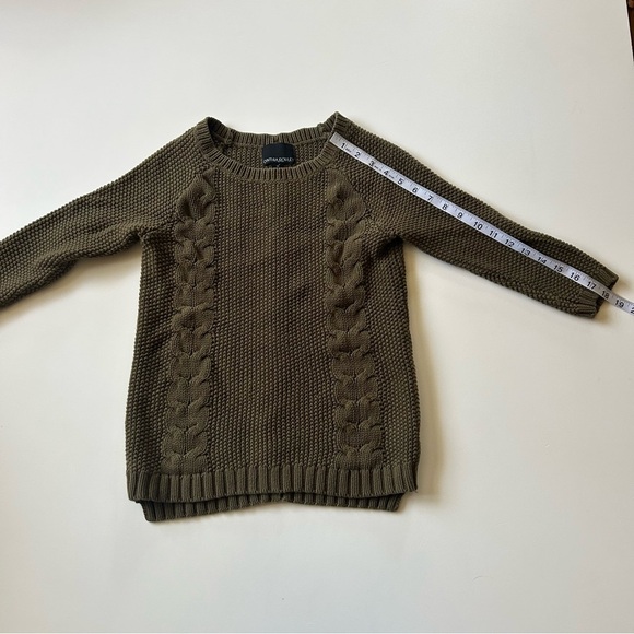 3/4 Sleeve Olive Green Cable Knit Sweater - Picture 8 of 9